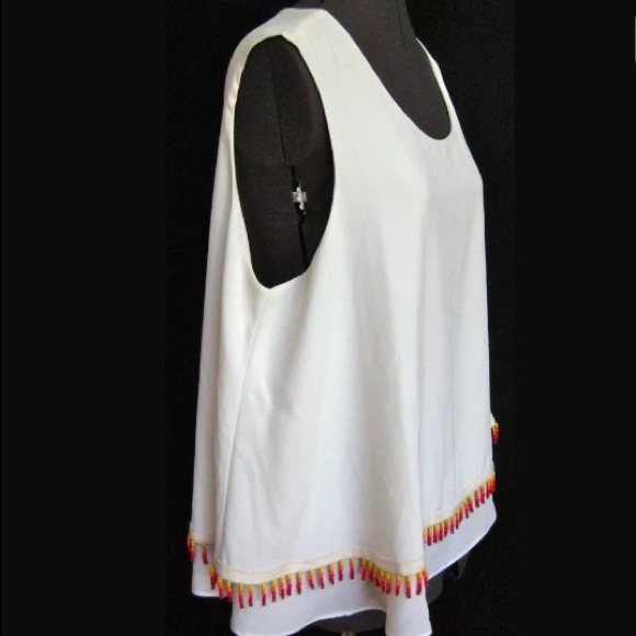 NEW CATHERINE MALANDRINO WHITE SWING TANK TOP RED ORANGE BEADS SOUTHWEST S NWT - Picture 4 of 6